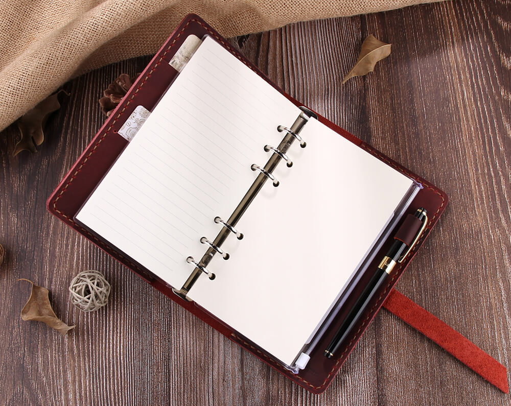 Personalized Refillable 6 Ring Binder Rustic Leather A6 Journal - Robrasim