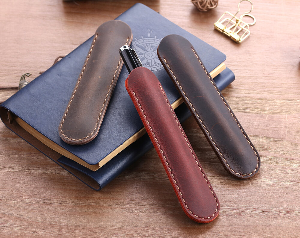 Vintage Handmade Pen Case For Adult Office Holder Genuine Leather