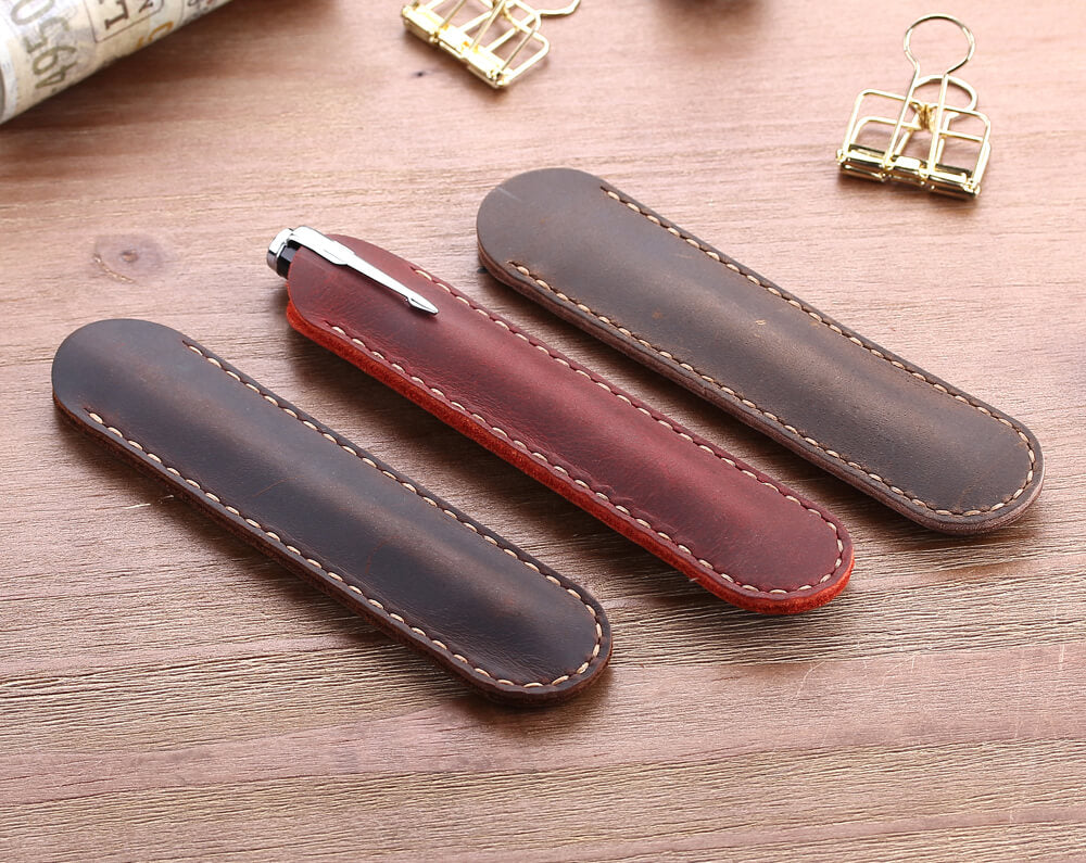 Handmade Genuine Leather Vintage Pen Bags Pencil Case Brush NE Pouch E4K8