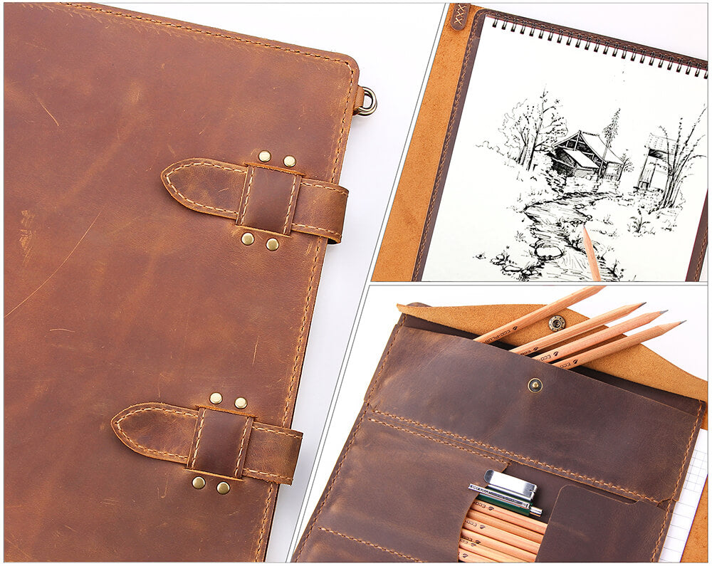 Sketchbook Distressed Leather Cover - Wrap Around - TAN - A5, A4