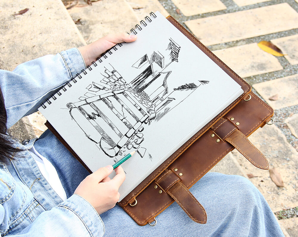 Leather Sketchbook Cover Case for Sketch Pad 9 X 12 , Artist Drawing Sketch  Pad Holder Portfolio for 9x12 Sketchbook W06-LSP912S 