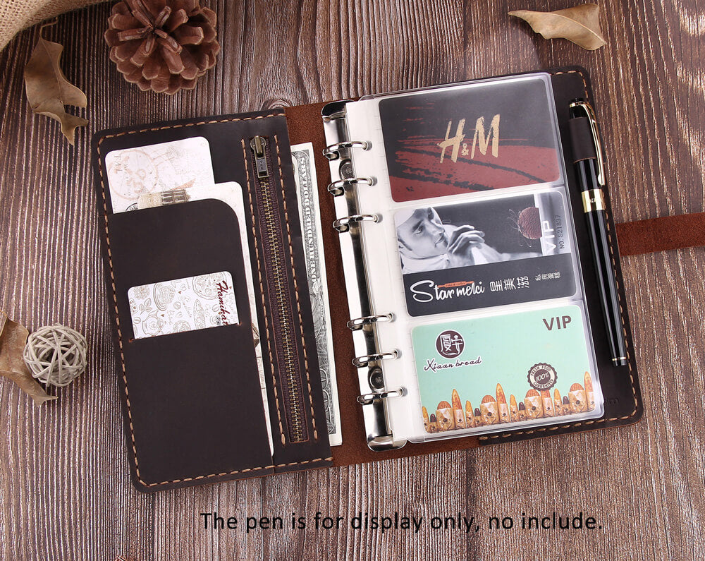 Personalized Refillable 6 Ring Binder Rustic Leather A6 Journal - Robrasim Brown
